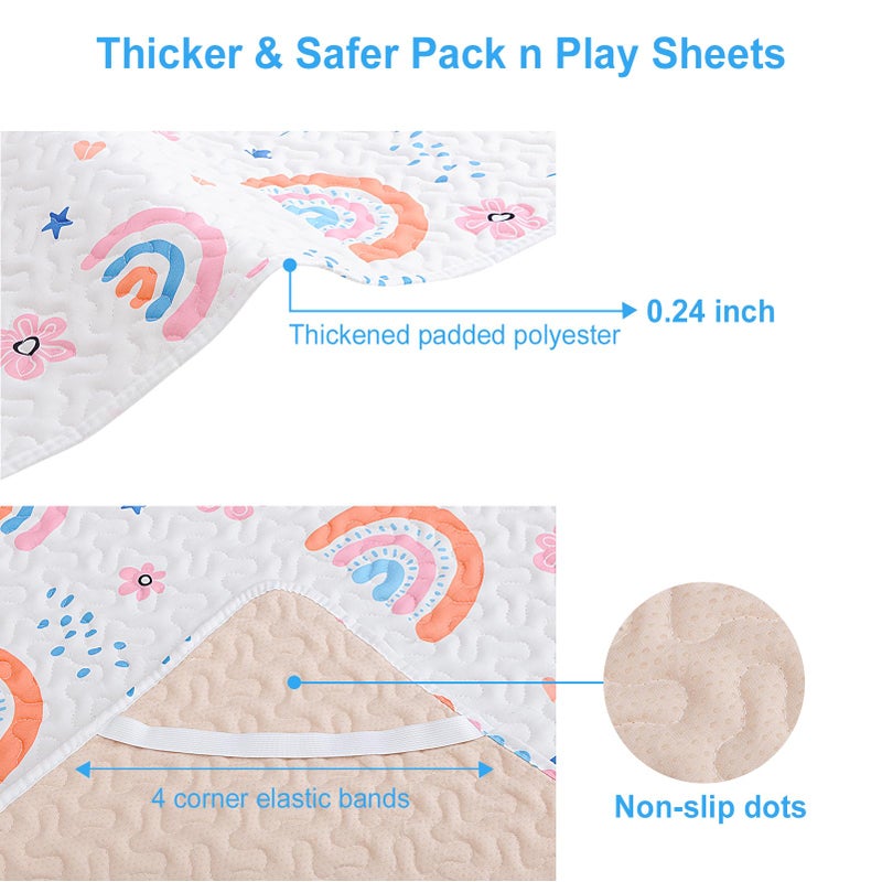 MatLeya Quilted Pack n Play Sheet Fitted, Breathable Thick Pad for Pack and Play Mattress, Pack and Play Mattress Sheet fits Graco, Portable Mini Cribs, Play Yards, Padded Playpen Protector Cover - Image 2